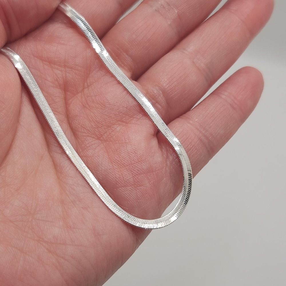 Minimalist Herringbone Chain Necklace Silver Plated 3mm 24 Inch Streetwear